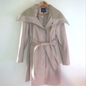 LIKE NEW  Express Long Belted Wool-Blend Coat Cream/ Taupe